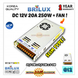 Power Supply Trafo Brilux DC 12V 20A | 250W + FAN (Korea Quality)